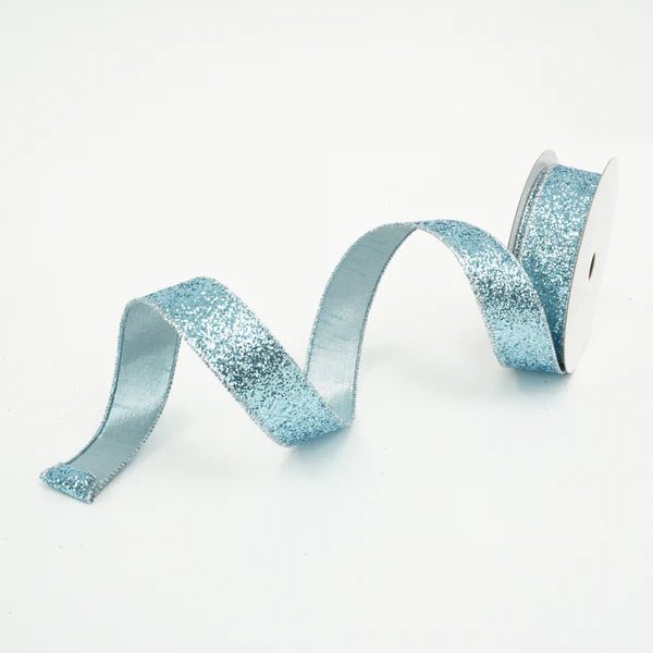 1.5" x 10 yds Dusty Blue Glitter Magic Ribbon - Holiday Warehouse