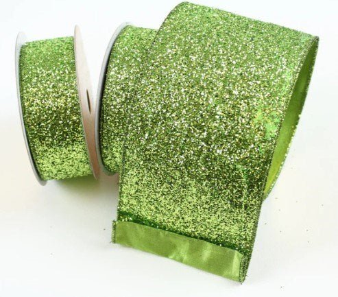 1.5" x 10 yds Lime Glitter Magic Ribbon - Holiday Warehouse