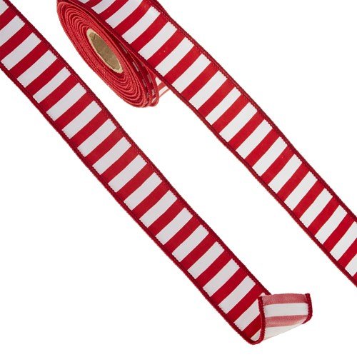1.5" x 10 yds Red and White Striped Wired Ribbon - Holiday Warehouse