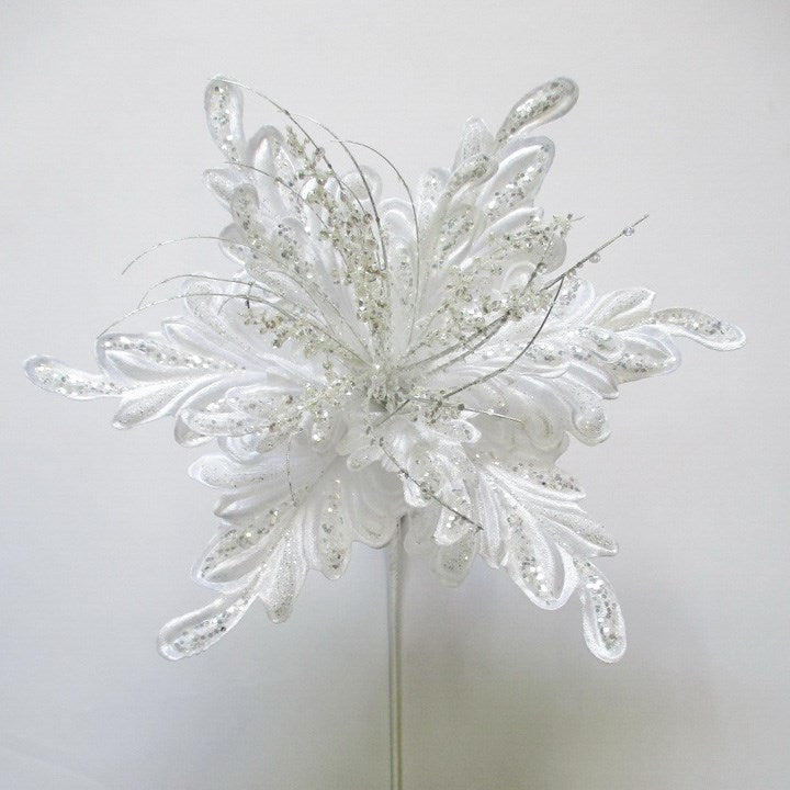 16" White Fancy Floral Clip - Holiday Warehouse