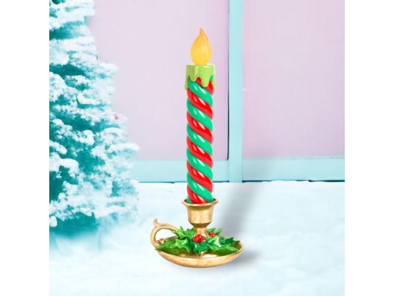 17.5" Green Stripe LED Candlestick - Holiday Warehouse