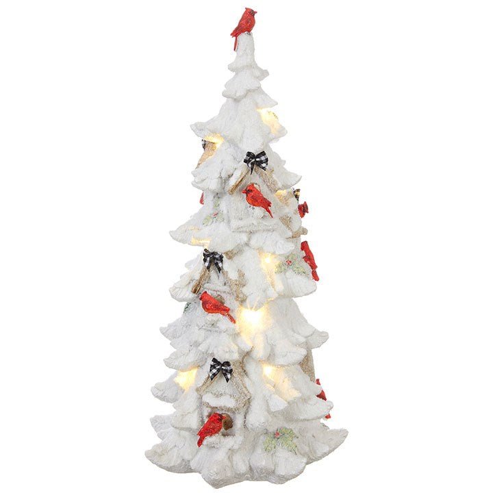18.5" Lighted Snowy Cardinal Tree - Holiday Warehouse