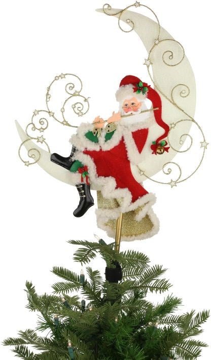 18.5" Santa On Moon Tree Topper - Holiday Warehouse