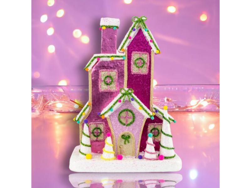 19.5" Citrus Pink Tiered House - Holiday Warehouse