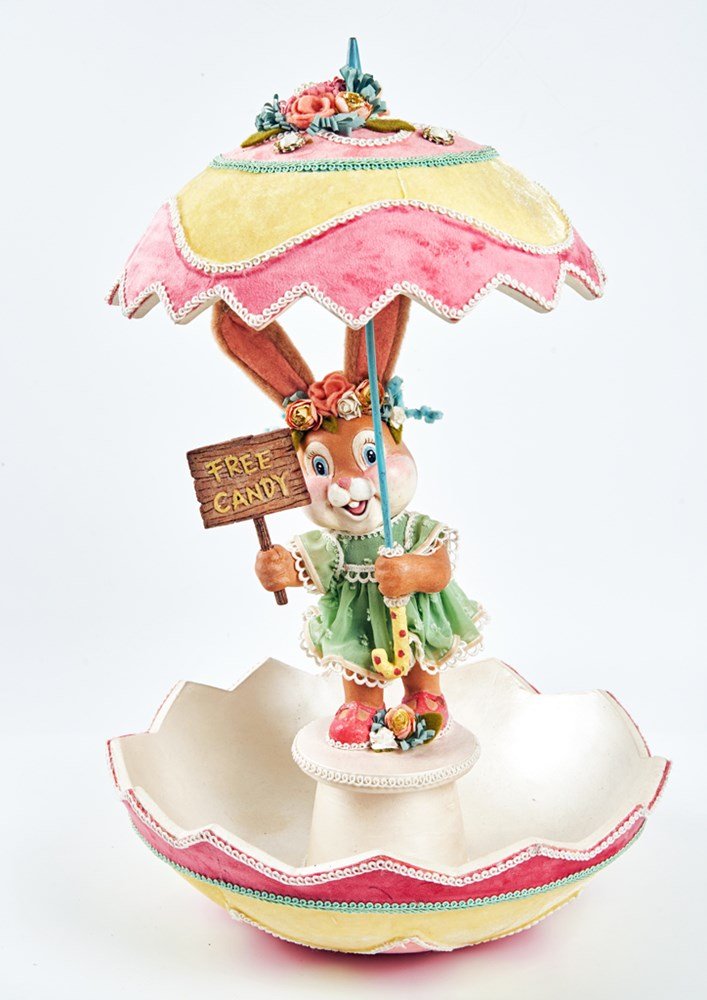 19.5" Spring Showers Bunny with Umbrella Candy Dish - Holiday Warehouse