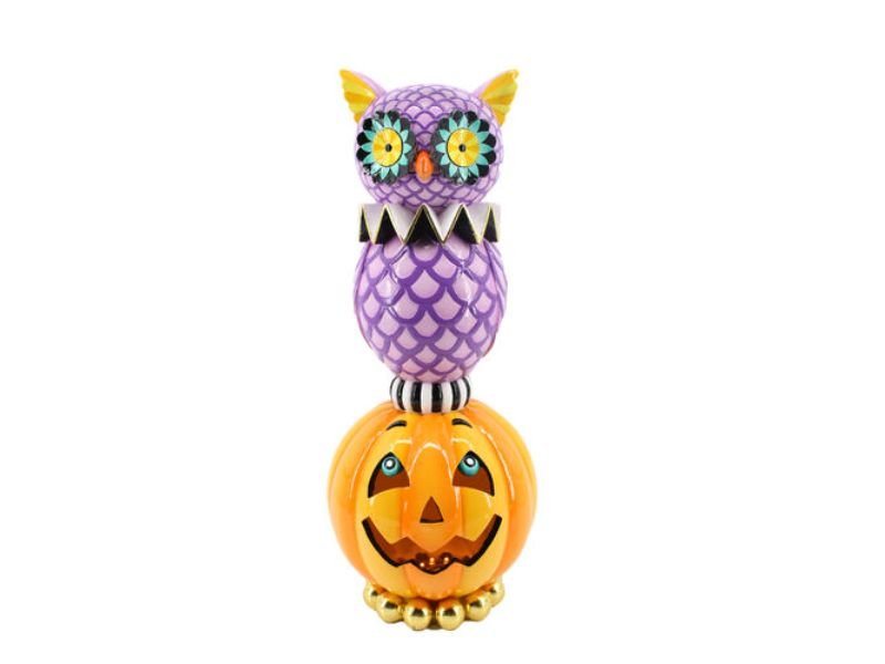20" Purple Owl on Pumpkin - Holiday Warehouse