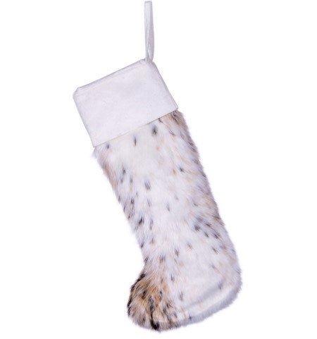 20" Snow Lynx Faux Fur Stocking - Holiday Warehouse