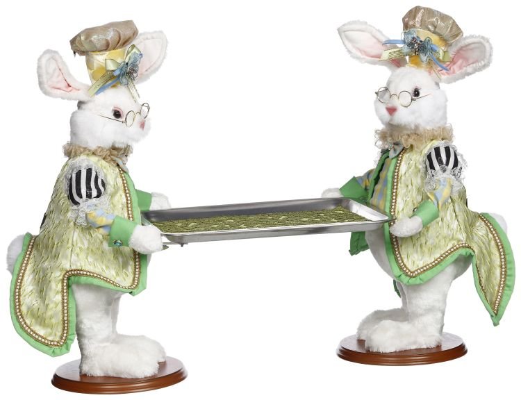 20" Two Rabbits Holding Tray by Mark Roberts 2022 - Holiday Warehouse