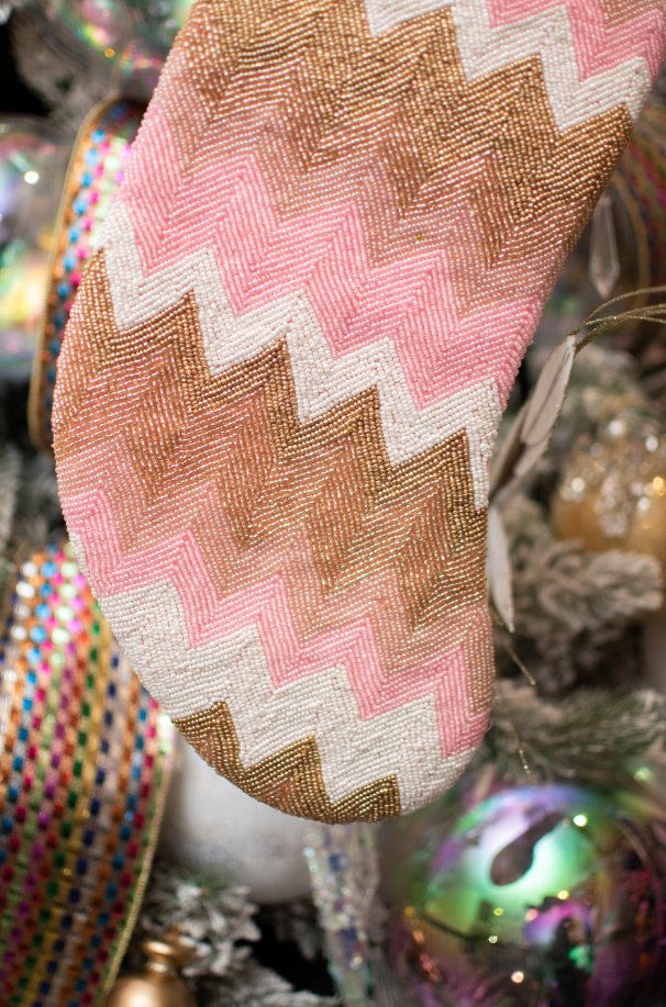22" Chevron Pink and Gold Stocking - Holiday Warehouse