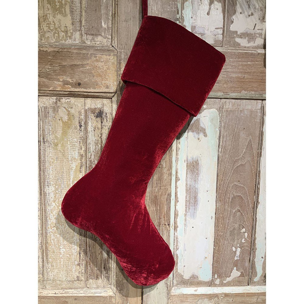 25" Dark Red Vintage French Velvet Stocking - Holiday Warehouse