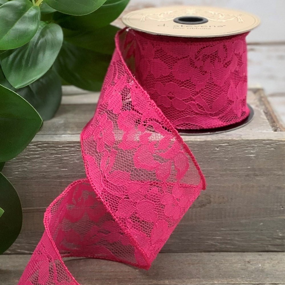 2.5" x 10 yds Hot Pink Lace Ribbon - Holiday Warehouse