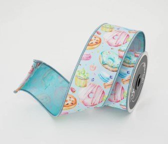 2.5" x 10 yds Light Blue Pastel Pastries Ribbon - Holiday Warehouse