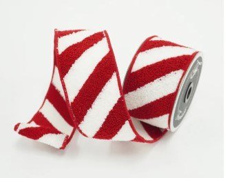 2.5" x 5 yds Red White Terry Candy Stripes Ribbon - Holiday Warehouse