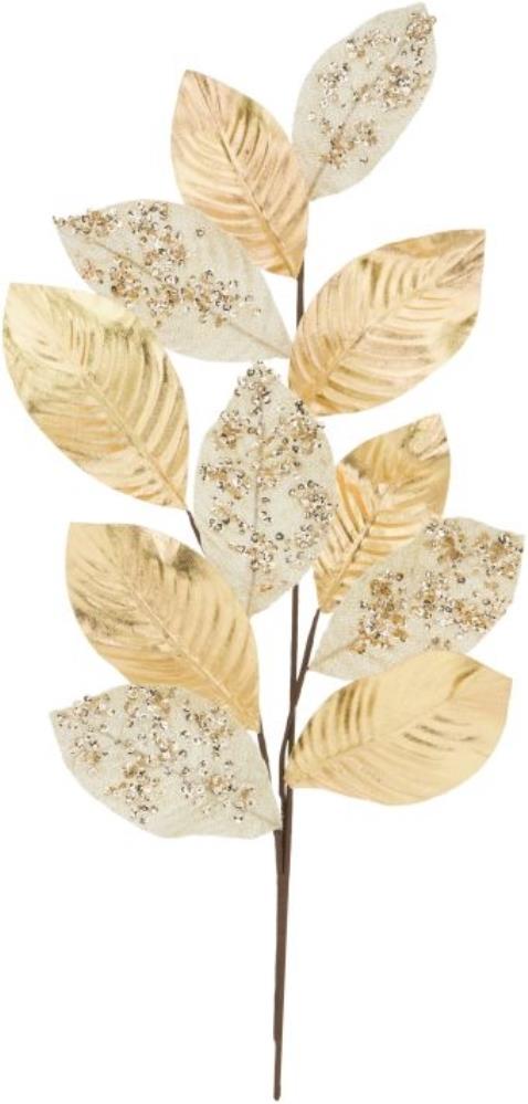 27" Champagne & Gold Sparkle Magnolia Leaves Spray Stem 6pc - Holiday Warehouse