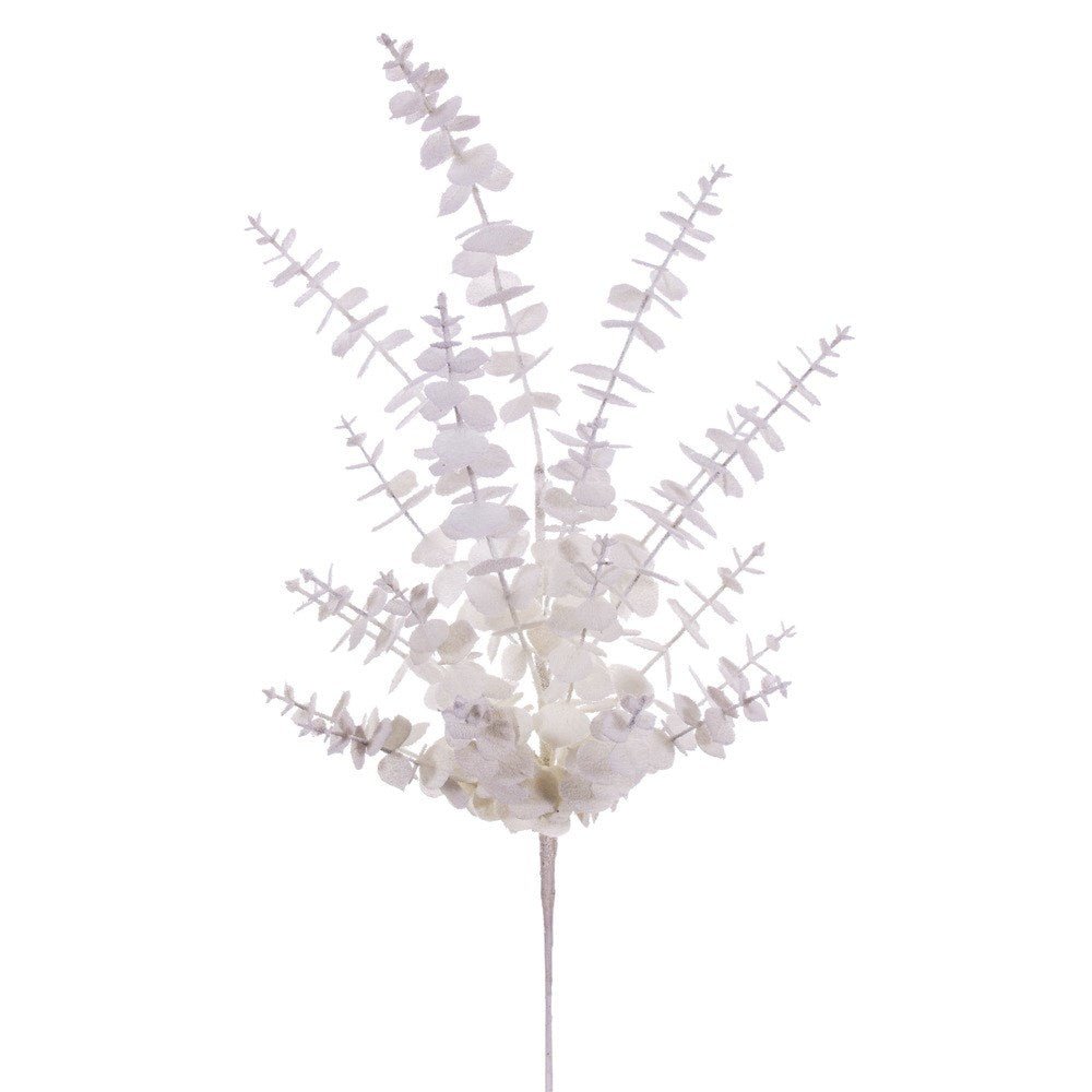 28" White Eucalyptus Glitter Spray 2pc - Holiday Warehouse
