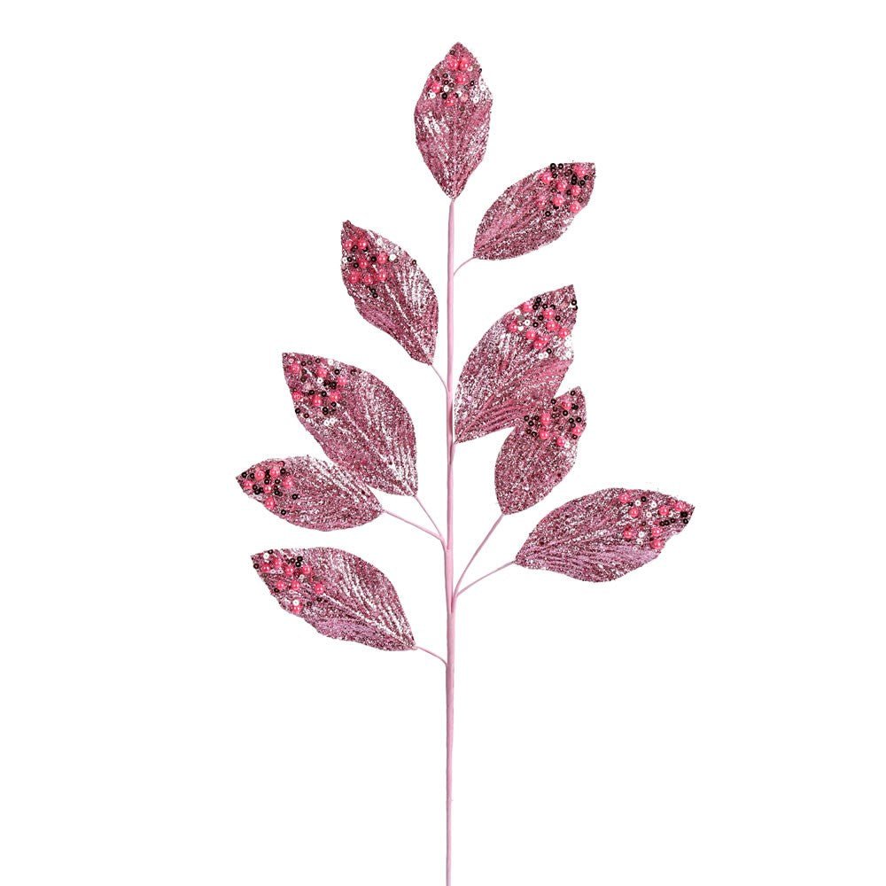 29" Pink Glitter Leaf Spray 6pc - Holiday Warehouse