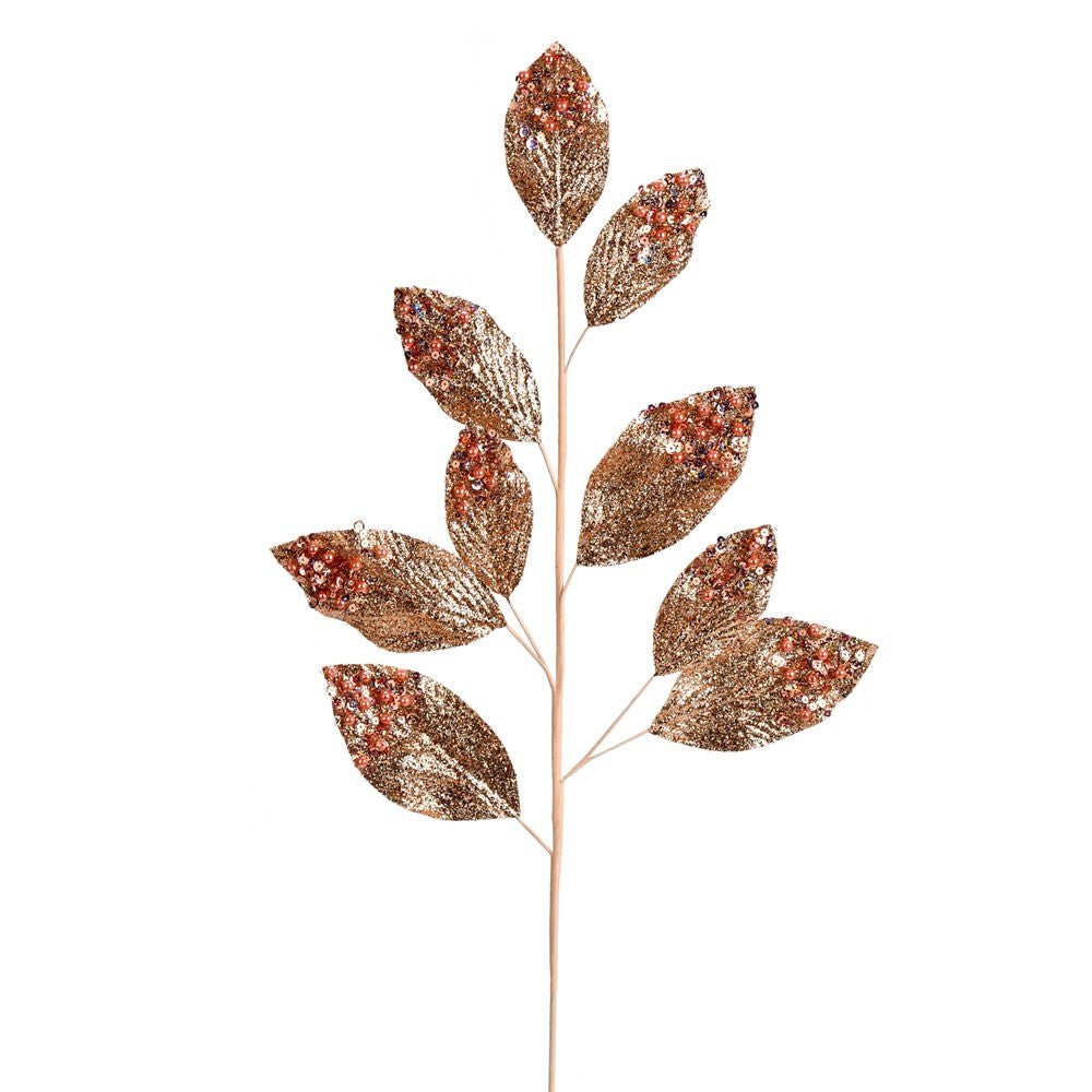 29" Rose Gold Glitter Leaf Spray 6pc - Holiday Warehouse