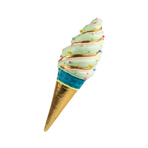 29.5" Hanging Green/Gold Ice Cream Cone - Holiday Warehouse