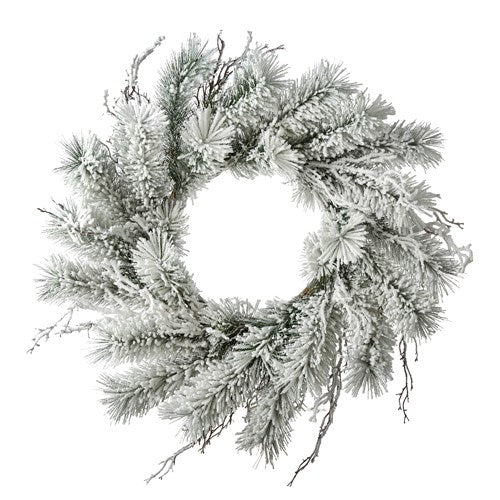 30" Snowy Pine and Twig Wreath - Holiday Warehouse