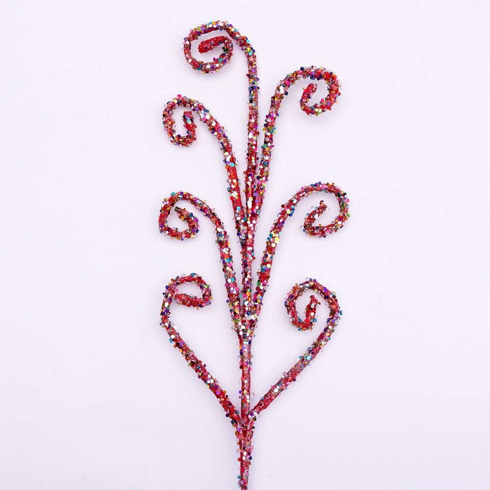 31" Red Kaleidoscope Curly Branch - Holiday Warehouse