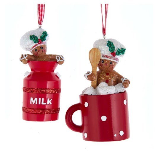 3.5" Gingerbread Cocoa Mug and Milk Can Ornaments - Holiday Warehouse