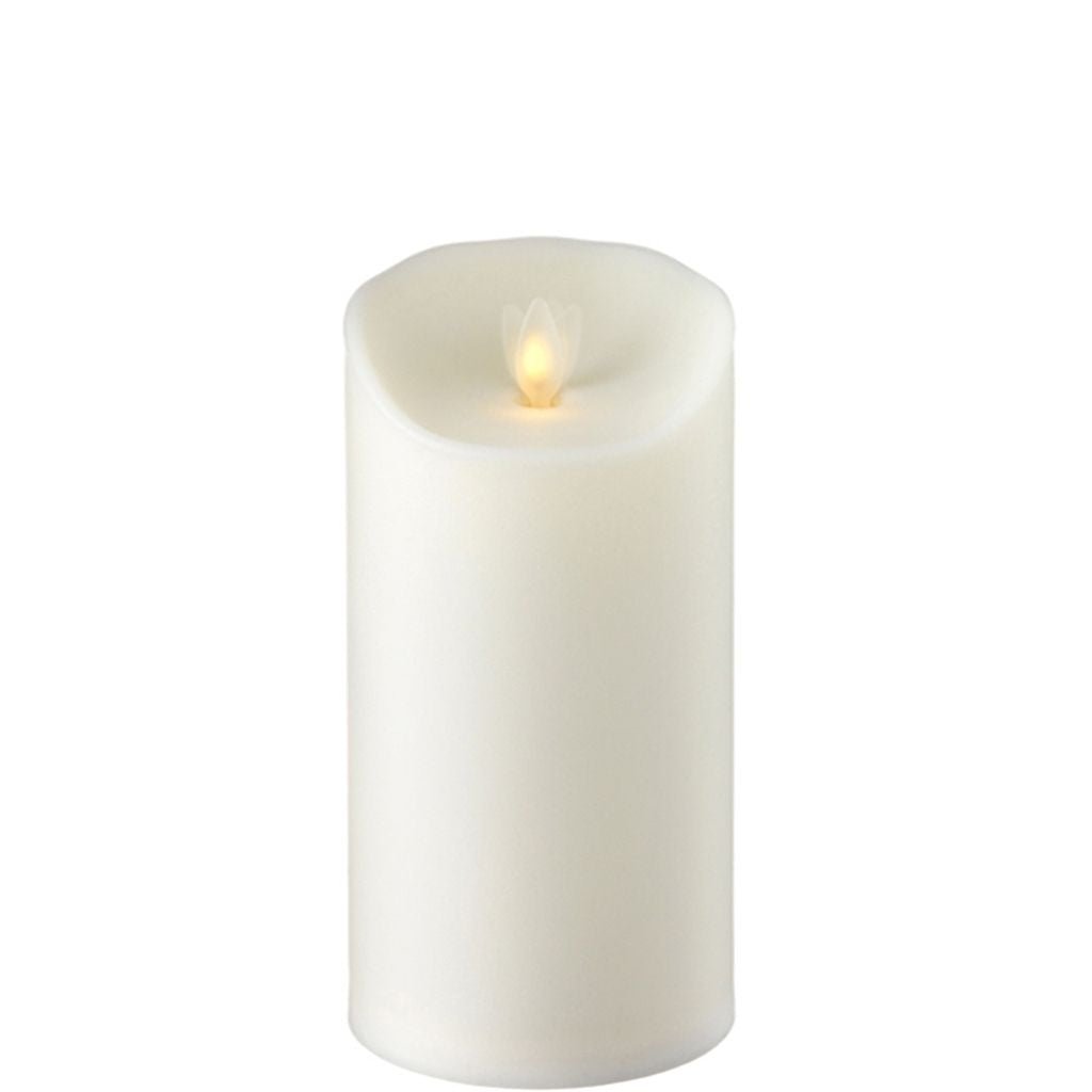 3.5" X 7" MOVING FLAME OUTDOOR IVORY PILLAR CANDLE - Holiday Warehouse