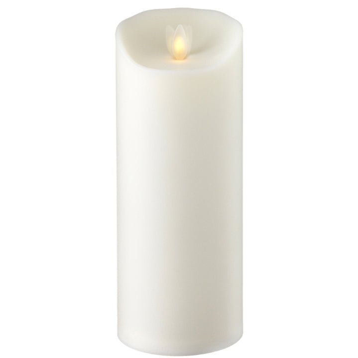 3.5" X 9" MOVING FLAME OUTDOOR IVORY PILLAR CANDLE - Holiday Warehouse