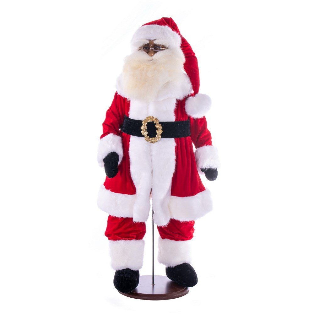 36" Red Velvet Dark Complexion Santa w Stand - Holiday Warehouse