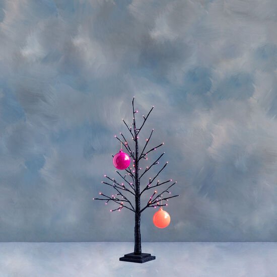 36" Small Halloween Tree, w/Pink/Orange Lights - Holiday Warehouse