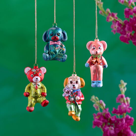 3.75" - 5" Teddy Bear Ornaments Set of 4 - Holiday Warehouse