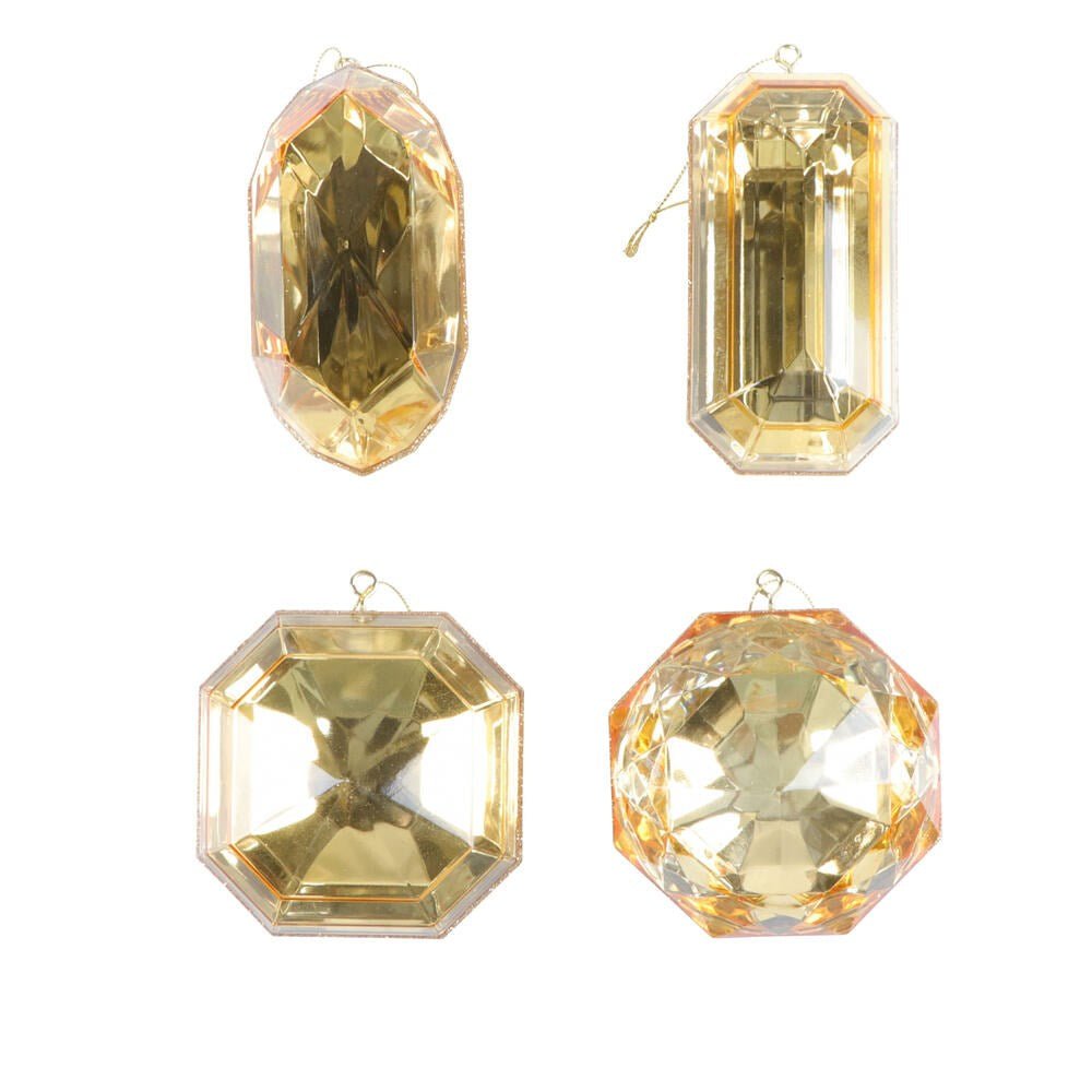 4-5" Gold Jewel Glitter Ornament - Holiday Warehouse