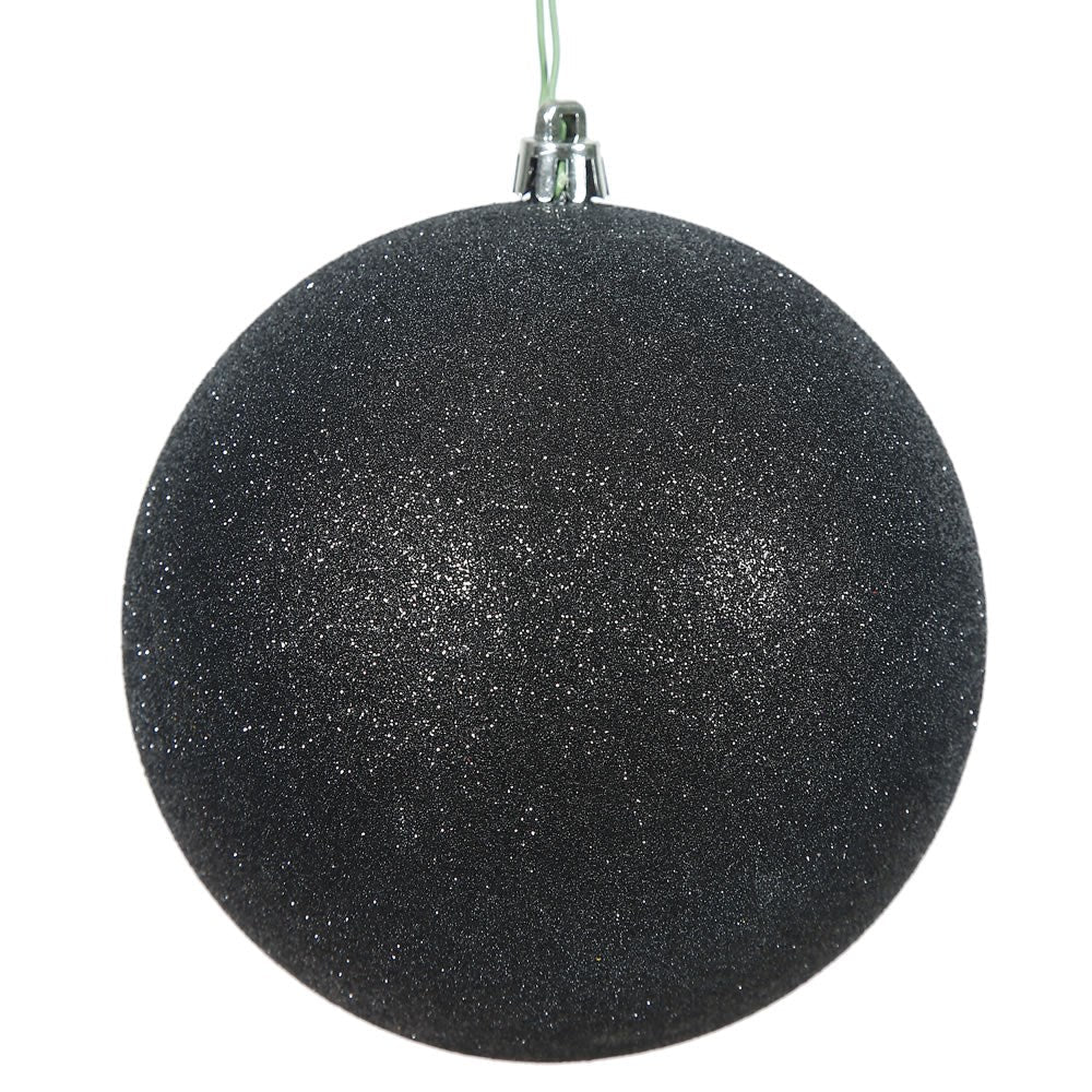 4" Black Glitter Ball Ornament 6pc - Holiday Warehouse