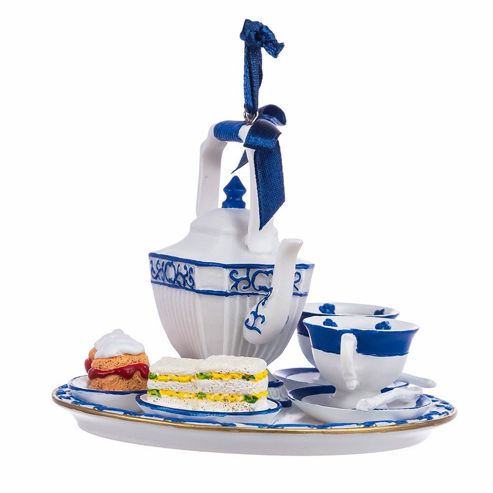 4" Blue and White Teapot Tray Ornament - Holiday Warehouse