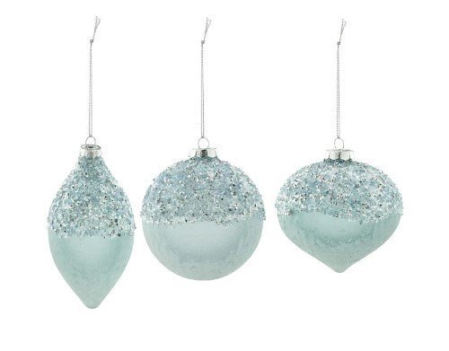 4" Blue Frost Ornament 4pc - Holiday Warehouse