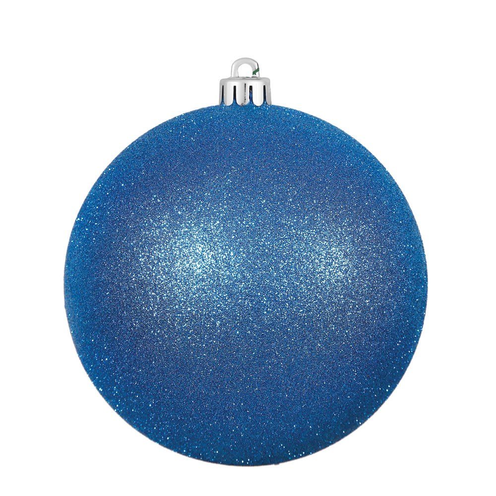 4" Blue Glitter Ball Ornament 6pc - Holiday Warehouse