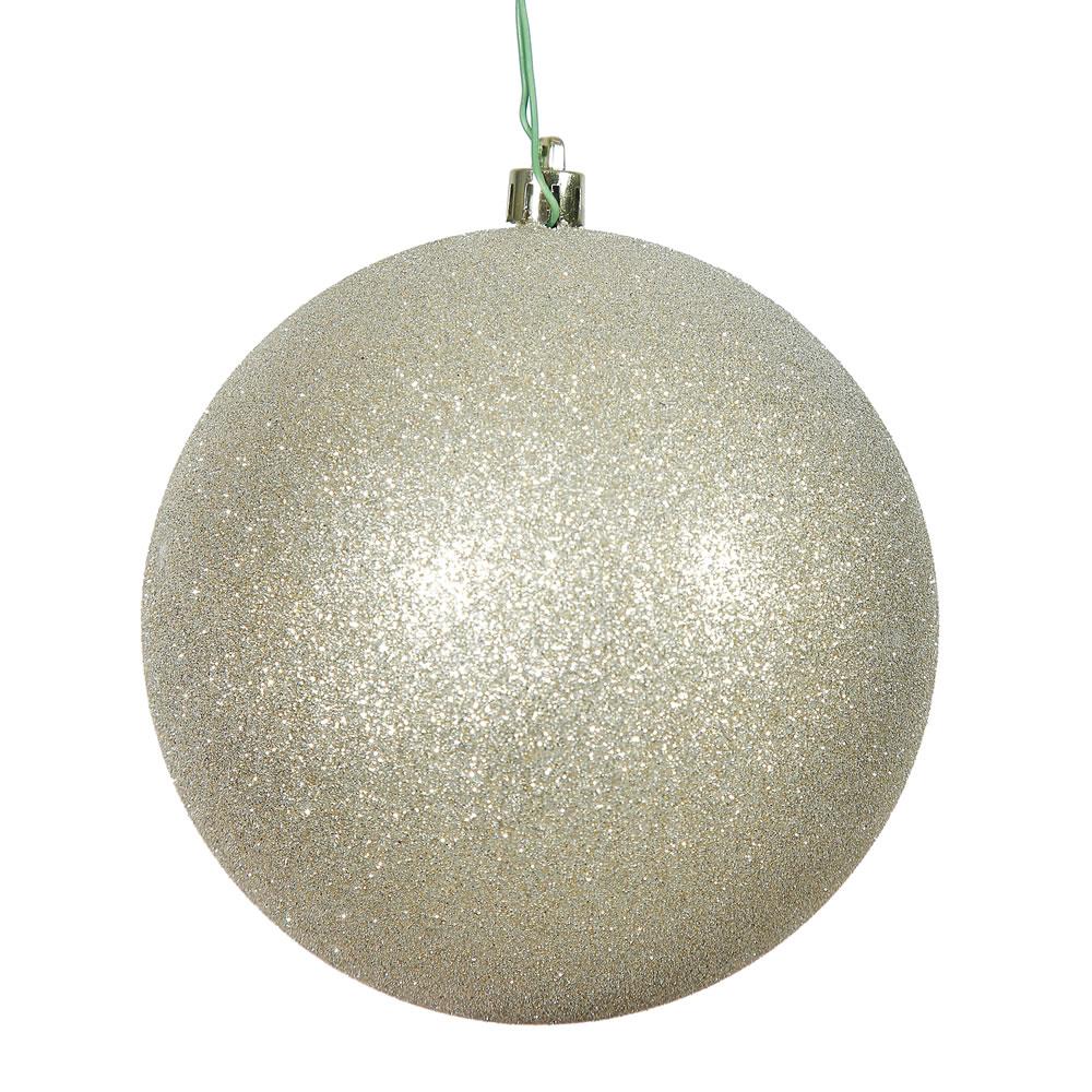 4" Champagne Glitter Ball Ornament 6pc - Holiday Warehouse