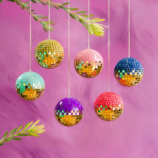 4" Disco Glass Ball Ornaments Set of 6 - Holiday Warehouse