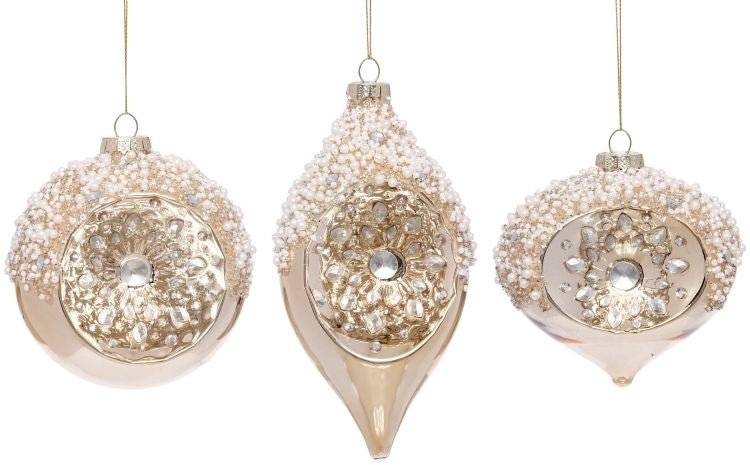 4" Glamour Sparkling Ornament Set of 3 - Holiday Warehouse