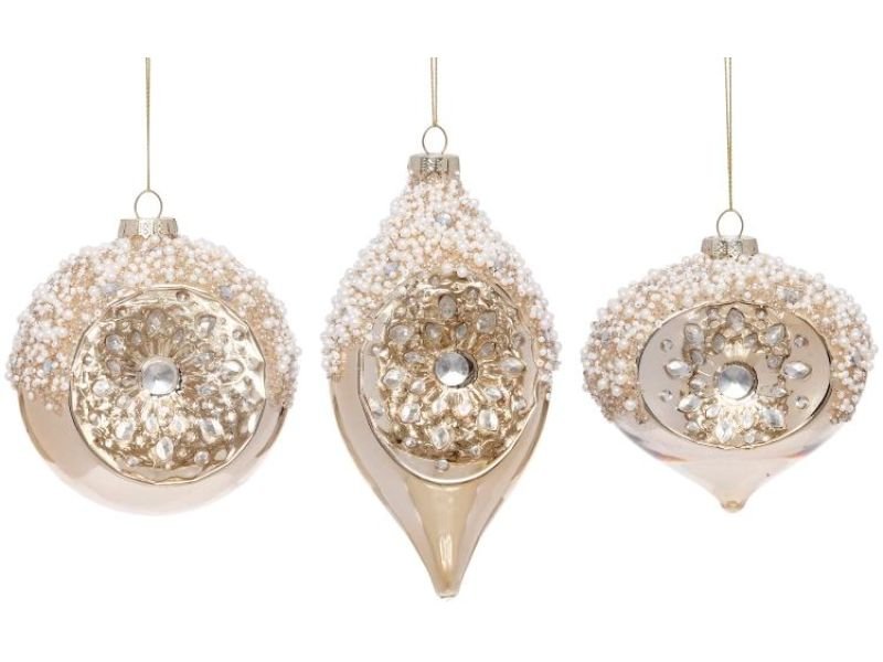 4" Glamour Sparkling Ornament Set of 3 - Holiday Warehouse