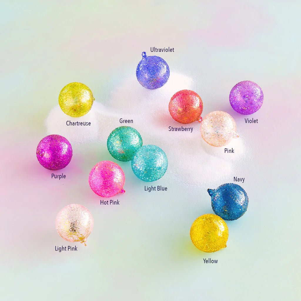 4" Glass Rainbow Sparkle Ball Ornament (6pc) - Holiday Warehouse