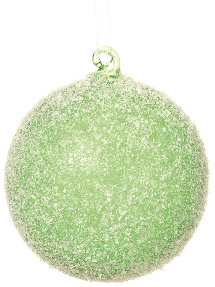 4" Green Flocked Glass Ball Ornament 12pc - Holiday Warehouse