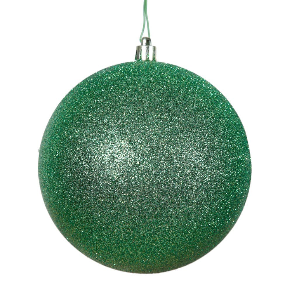 4" Green Glitter Ball Ornament 6pc - Holiday Warehouse