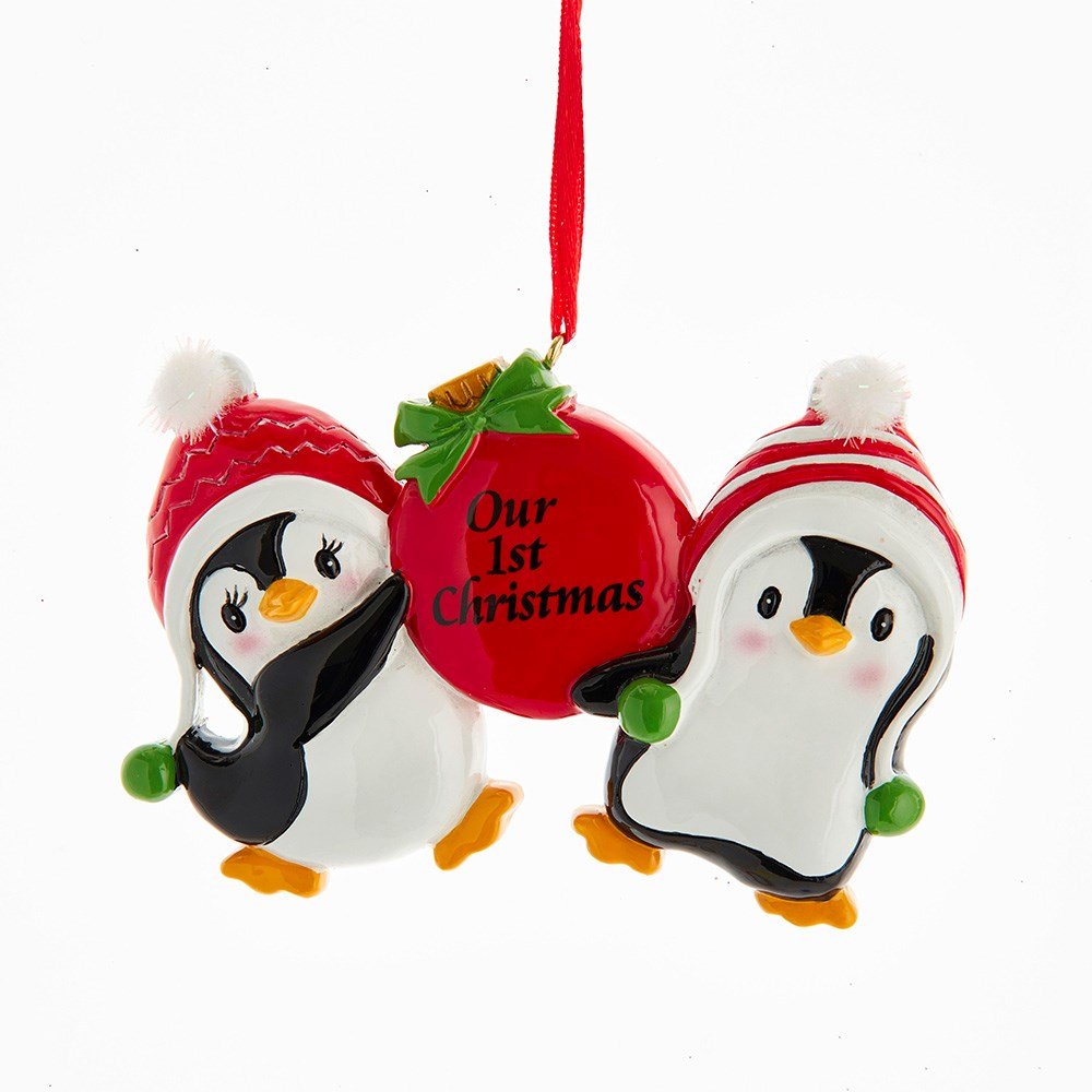 4" Penguin Couple "Our 1st Christmas" Ornament - Holiday Warehouse