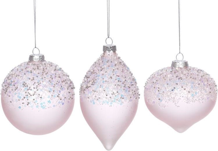 4" Pink Iced Ornament 3pc - Holiday Warehouse