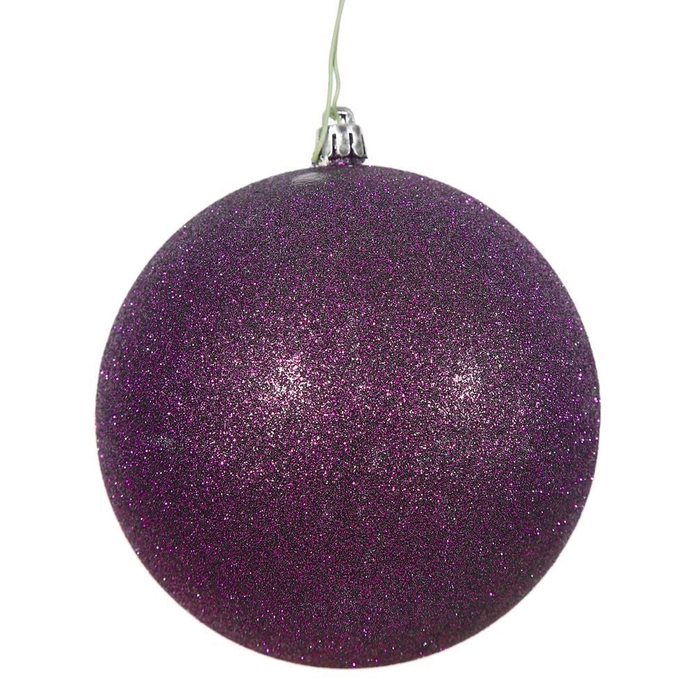 4" Plum Glitter Ball Ornament 6pc - Holiday Warehouse