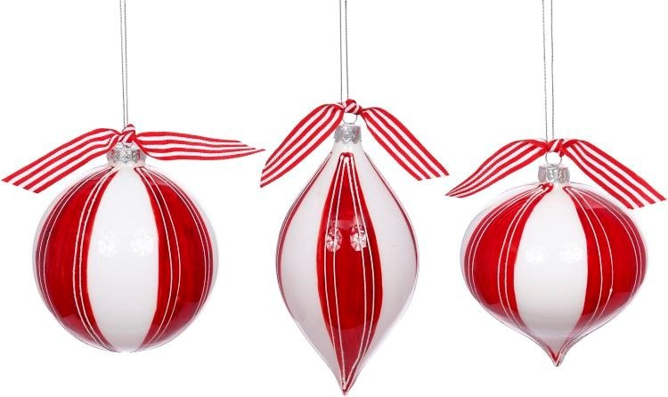 4 Red and White Ribboned Ornament - Holiday Warehouse Ornament