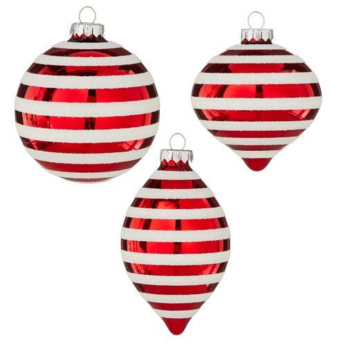 4" Red & White Striped Ornament (3PC) - Holiday Warehouse