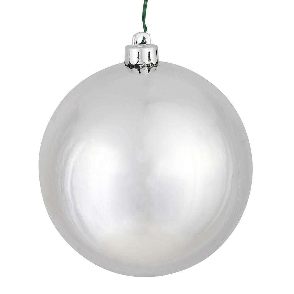 4" Silver Shiny Ball Ornament 6pc - Holiday Warehouse