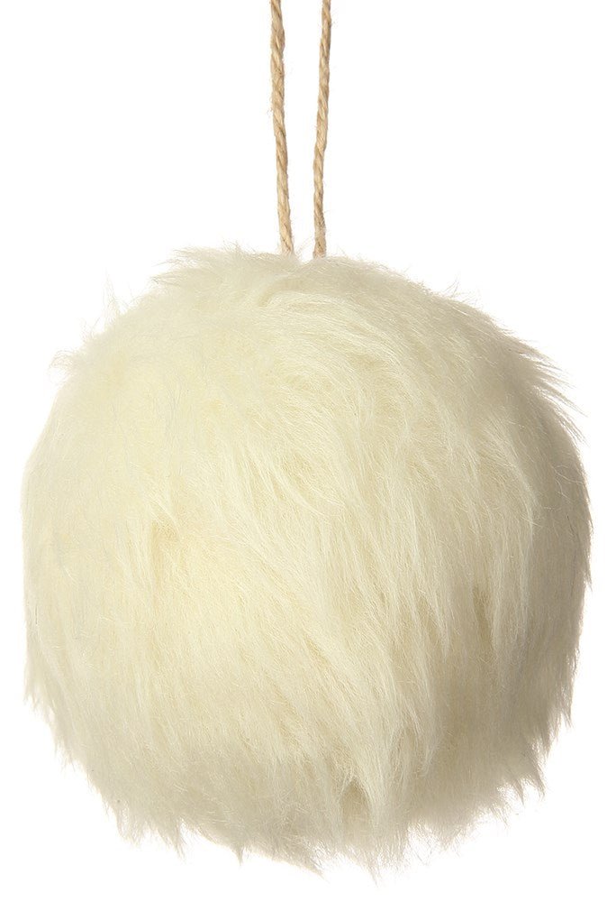 4" White Fur Ball Ornament - Holiday Warehouse