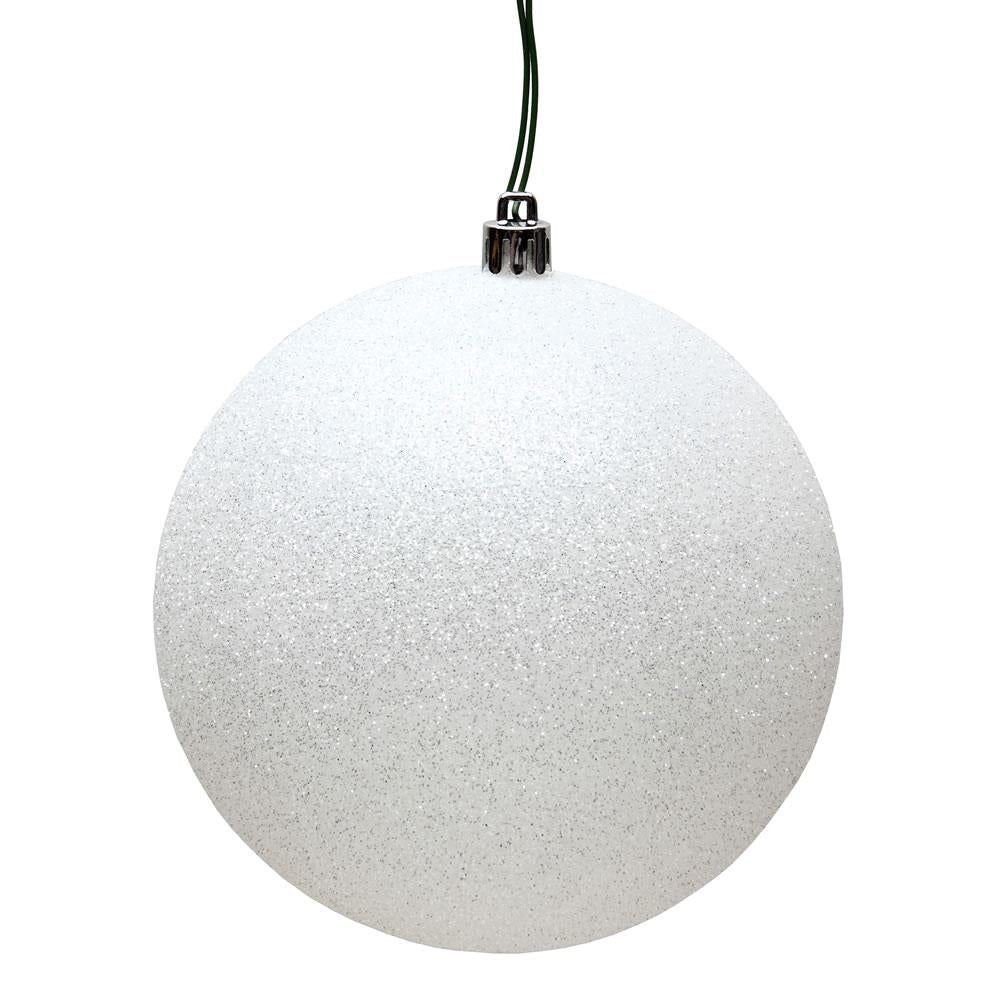 4" White Glitter Ball Ornament 6pc - Holiday Warehouse